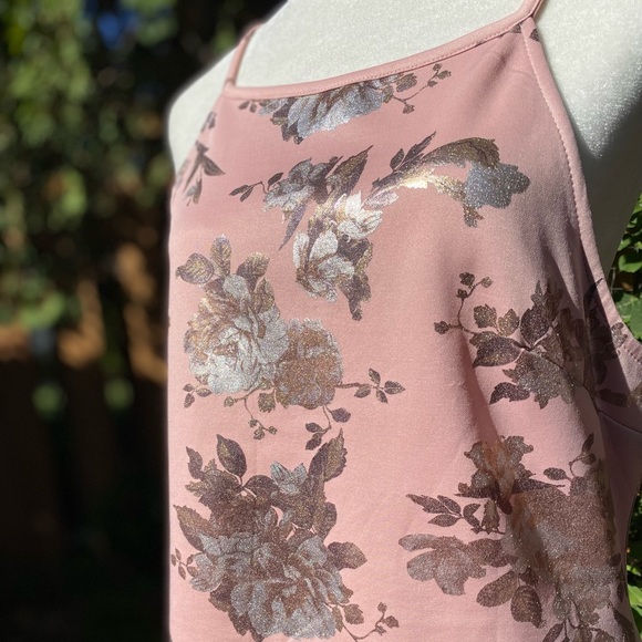 Light Pink Ardene Fit and Flare Dress with Gold Foil Rose Print Size XL - Picture 2 of 4